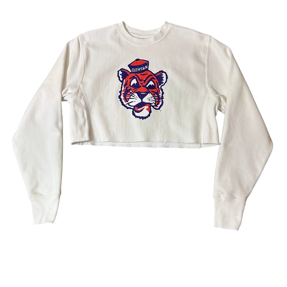 Clemson Tigers Champion Reverse Weave Cropped Sweatshirt Womens Small White